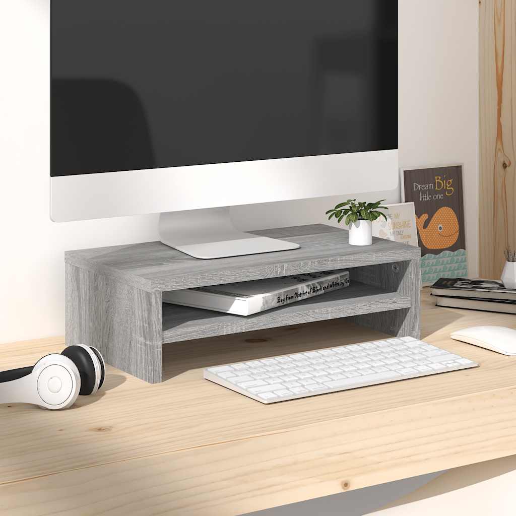 Monitorstandaard 42x24x13 cm bewerkt hout grijs sonoma eiken is nu te koop bij PeponiXL, paradijselijk wonen!