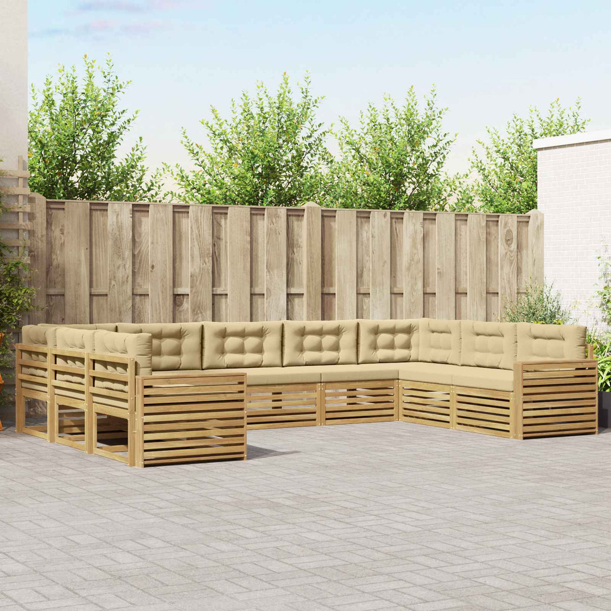Buiten bankenset 9 pcs Wit en Beige Massief Acaciahout is nu te koop bij PeponiXL, paradijselijk wonen!