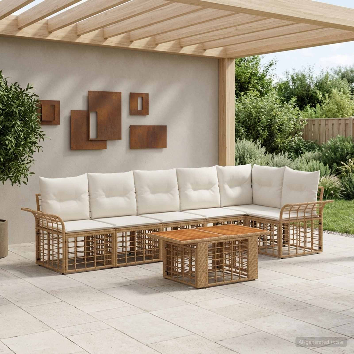 Tuinbankenset 7 st Natuurlijk en Crème Wit poly rattan is nu te koop bij PeponiXL, paradijselijk wonen!