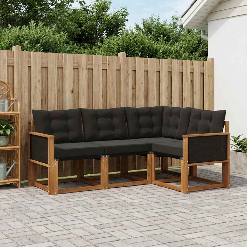 Buiten bankenset met kussen 4 pcs Naturel en Zwart is nu te koop bij PeponiXL, paradijselijk wonen!