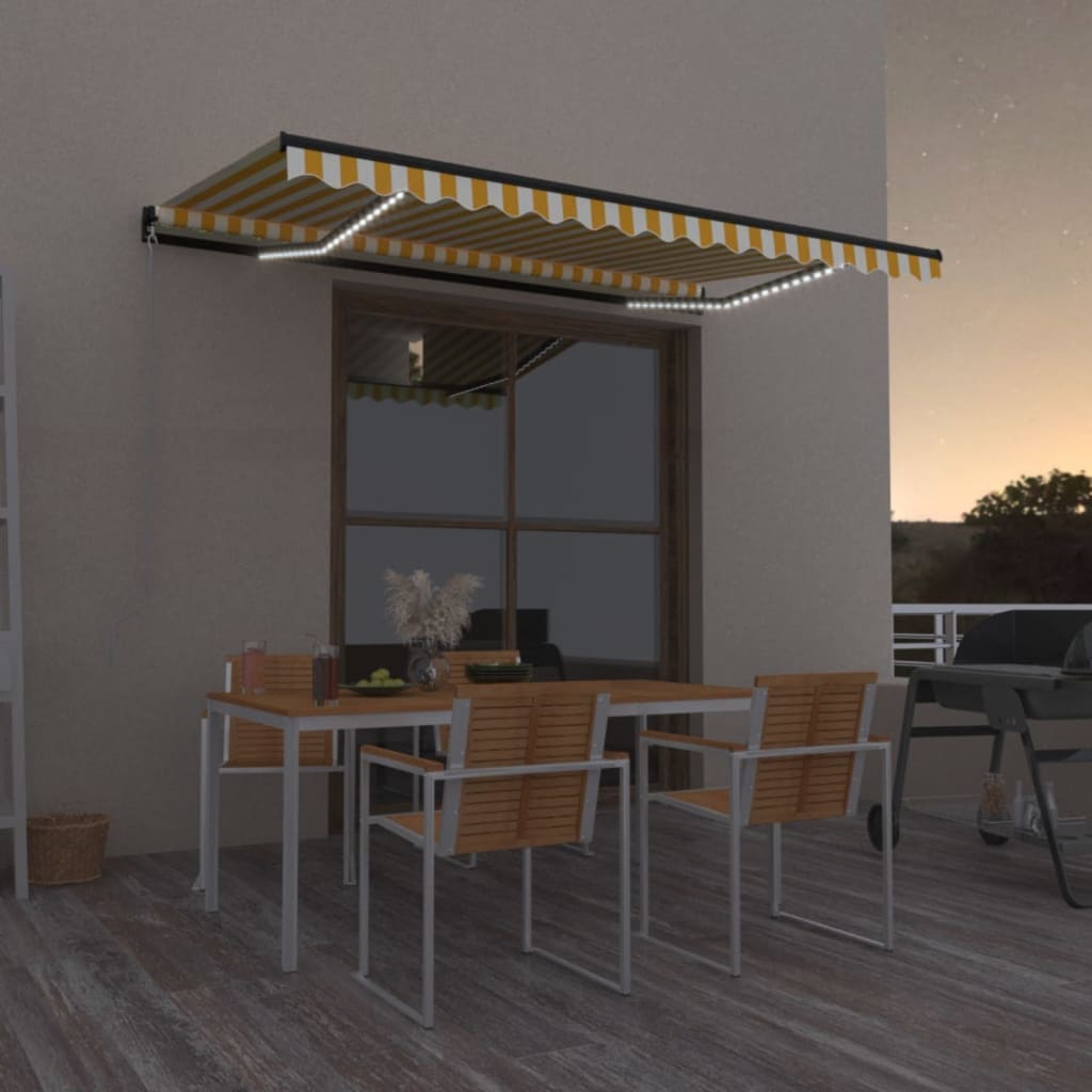 Luifel handmatig uittrekbaar met LED 450x350 cm geel en wit is nu te koop bij PeponiXL, paradijselijk wonen!