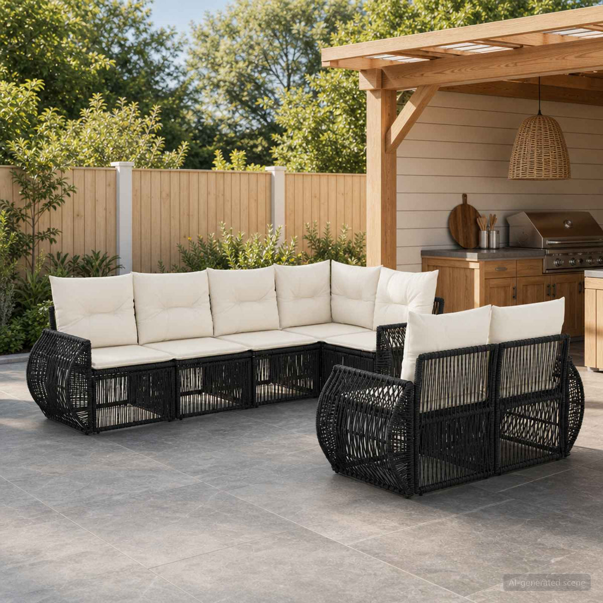 Tuinbankenset 7 st 7-Aantal zitplaatsen Zwart en Cream Wit is nu te koop bij PeponiXL, paradijselijk wonen!
