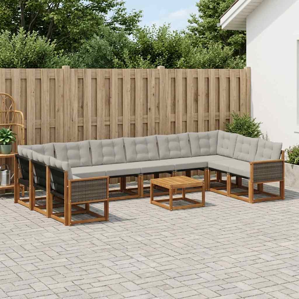 Buiten bankenset met kussen 11 pcs Natuurlijk en Lichtgrijs is nu te koop bij PeponiXL, paradijselijk wonen!