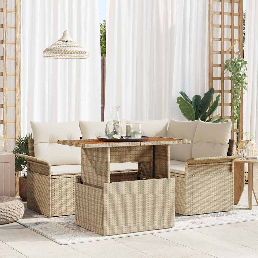 Tuin Sofa Set met kussen 5 pcs beige en crèmekleurig is nu te koop bij PeponiXL, paradijselijk wonen!