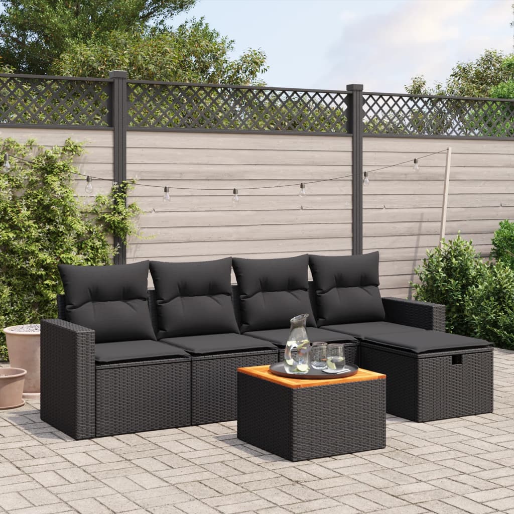 6-delige Loungeset met kussens poly rattan zwart is nu te koop bij PeponiXL, paradijselijk wonen!