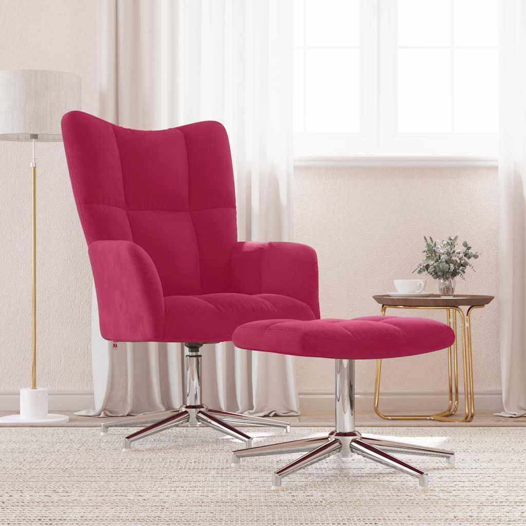 Relaxstoel met voetenbank fluweel wijnrood is nu te koop bij PeponiXL, paradijselijk wonen!