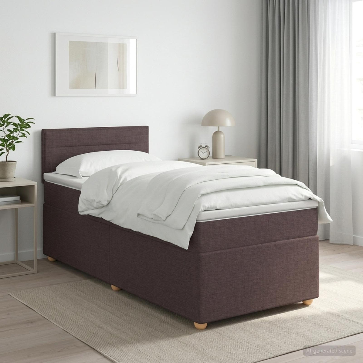 Boxspringbed met matras Donkerbruin 90 x 190 cm Stof is nu te koop bij PeponiXL, paradijselijk wonen!