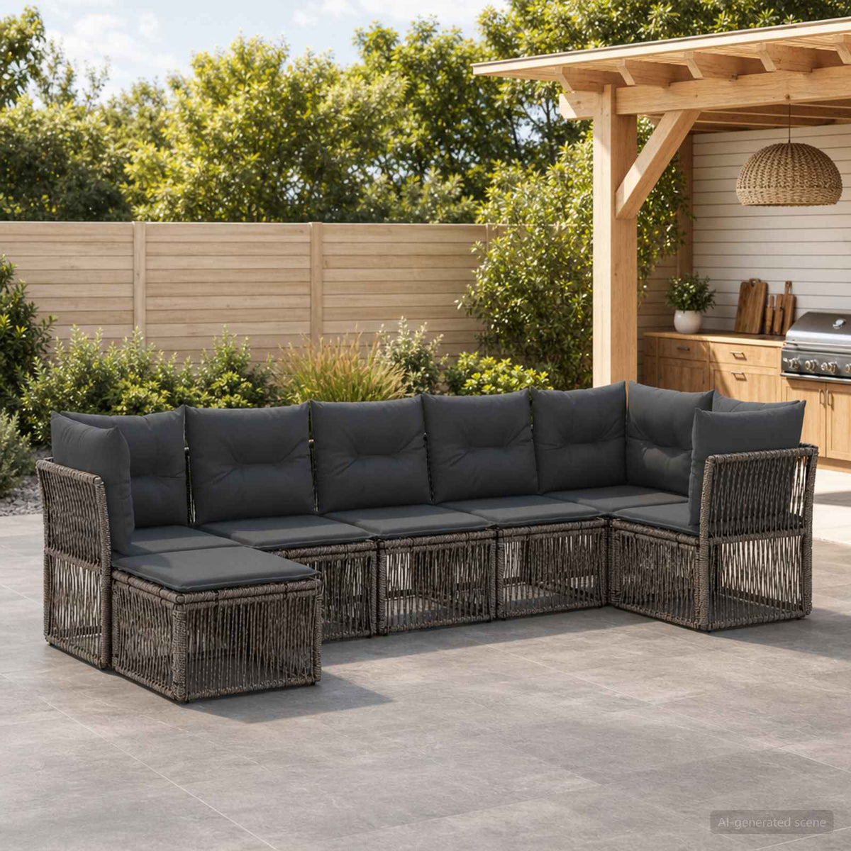 Tuinbankenset 7 pcs Grijs poly rattan is nu te koop bij PeponiXL, paradijselijk wonen!