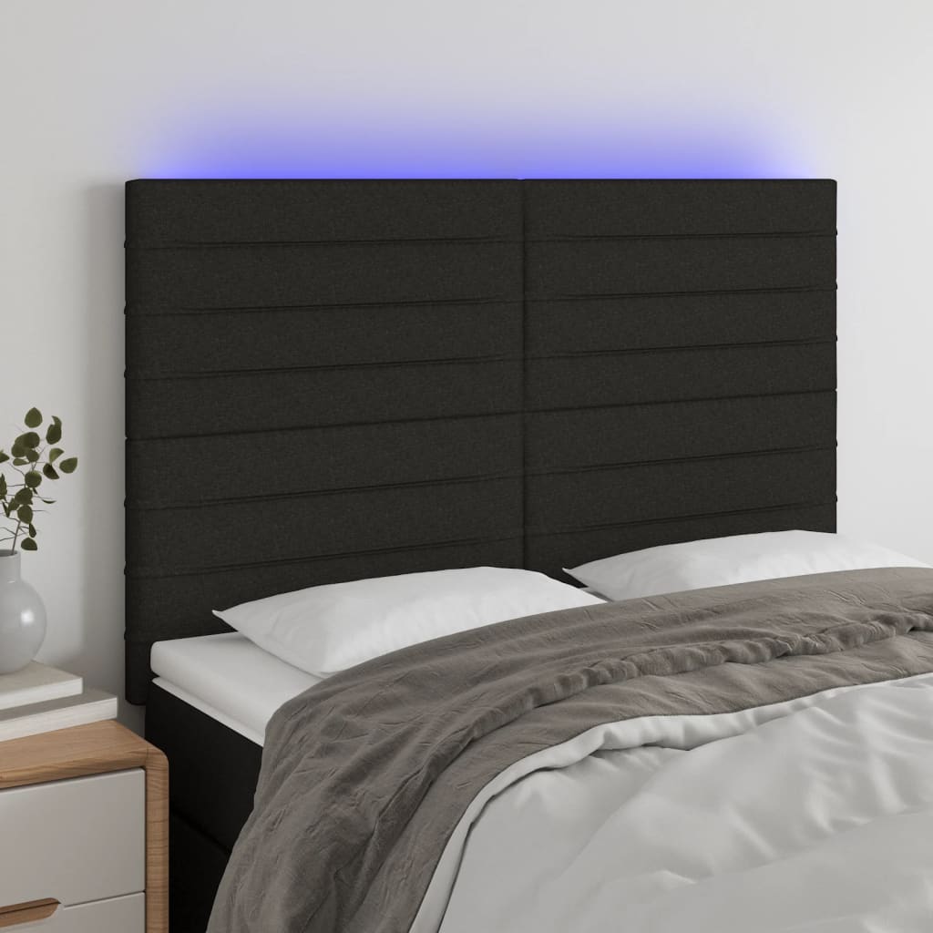 Hoofdbord LED 144x5x118/128 cm stof zwart is nu te koop bij PeponiXL, paradijselijk wonen!