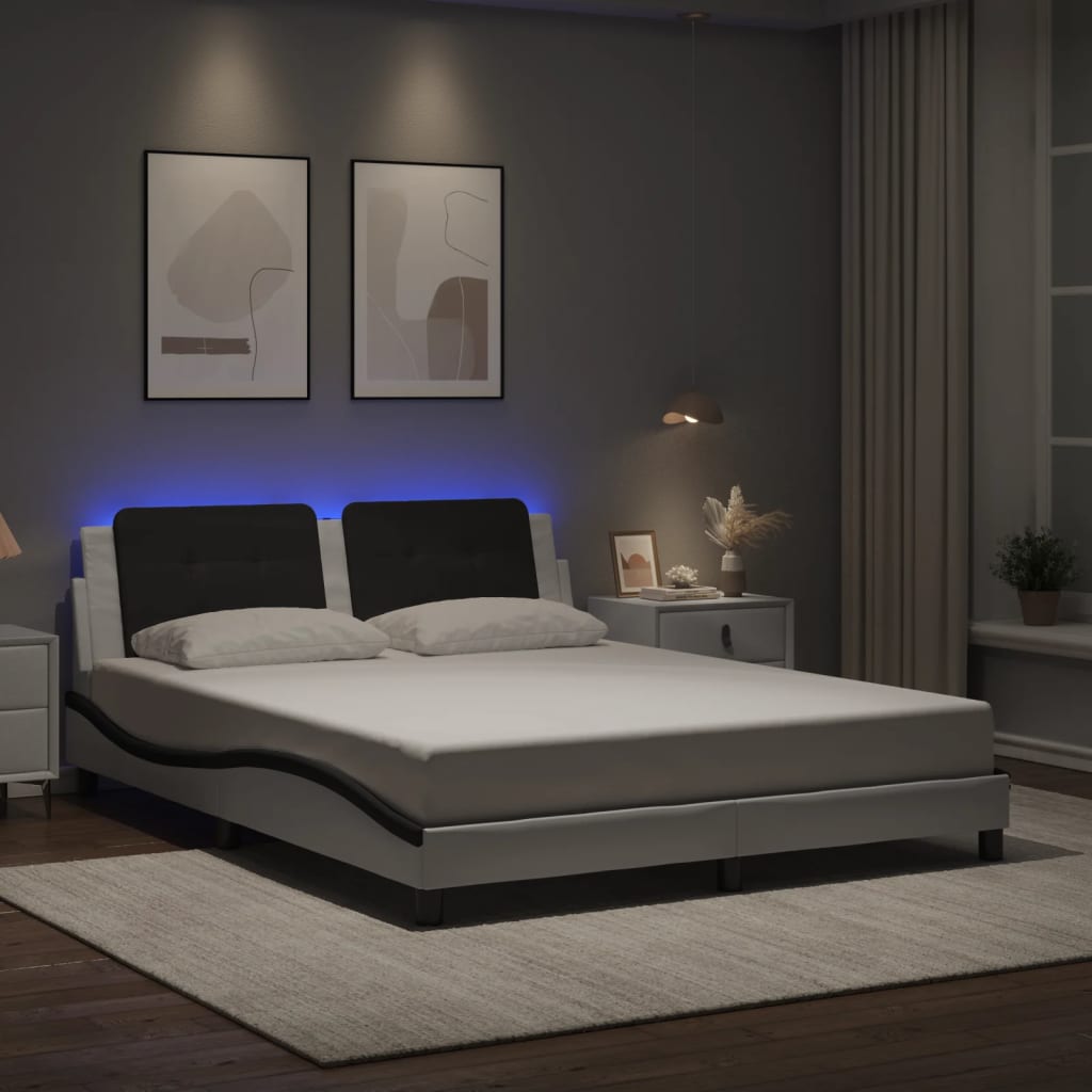 Bedframe met LED zonder matras "Zadar" wit en zwart 160x200 cm is nu te koop bij PeponiXL, paradijselijk wonen!
