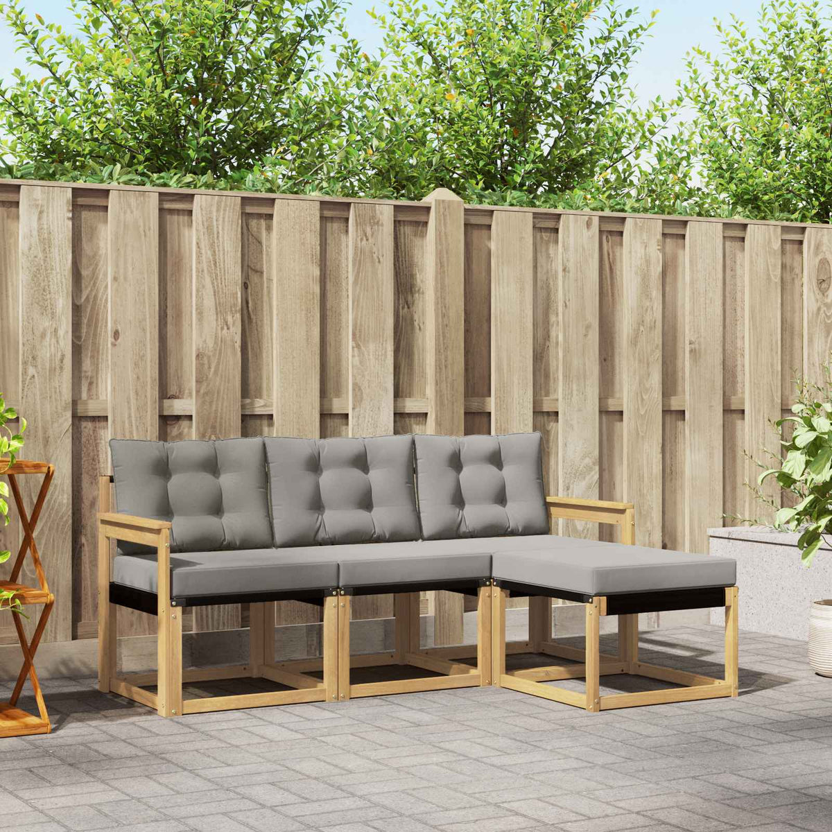 Buiten bankenset met kussen 4 pcs Wit en Lichtgrijs is nu te koop bij PeponiXL, paradijselijk wonen!