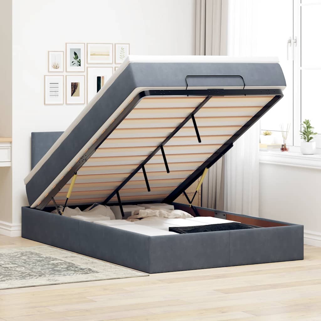 Ottoman bed met matras en LED's 120x200cm fluweel donkergrijs is nu te koop bij PeponiXL, paradijselijk wonen!