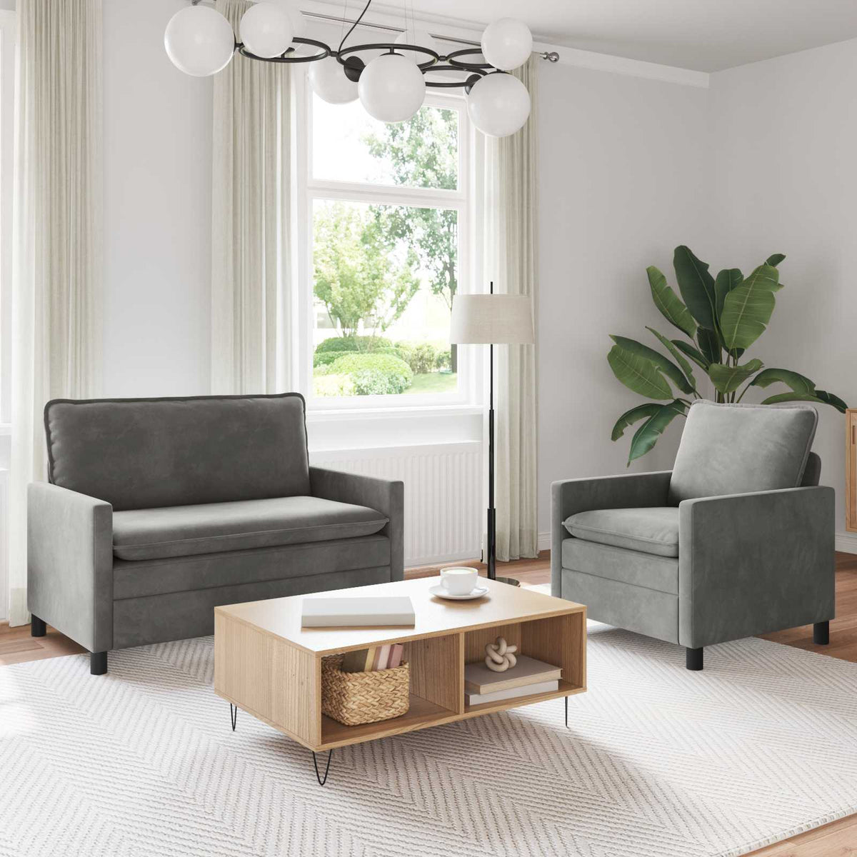 Bankstel 2 pcs Lichtgrijs Fluweel is nu te koop bij PeponiXL, paradijselijk wonen!
