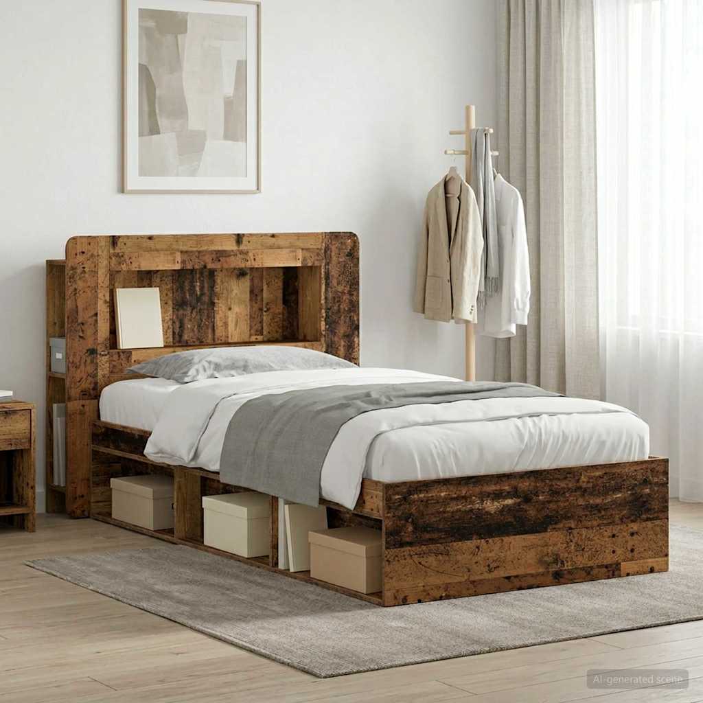 Bedframe met opslag Oud hout 90 x 200 cm Bewerkt hout is nu te koop bij PeponiXL, paradijselijk wonen!