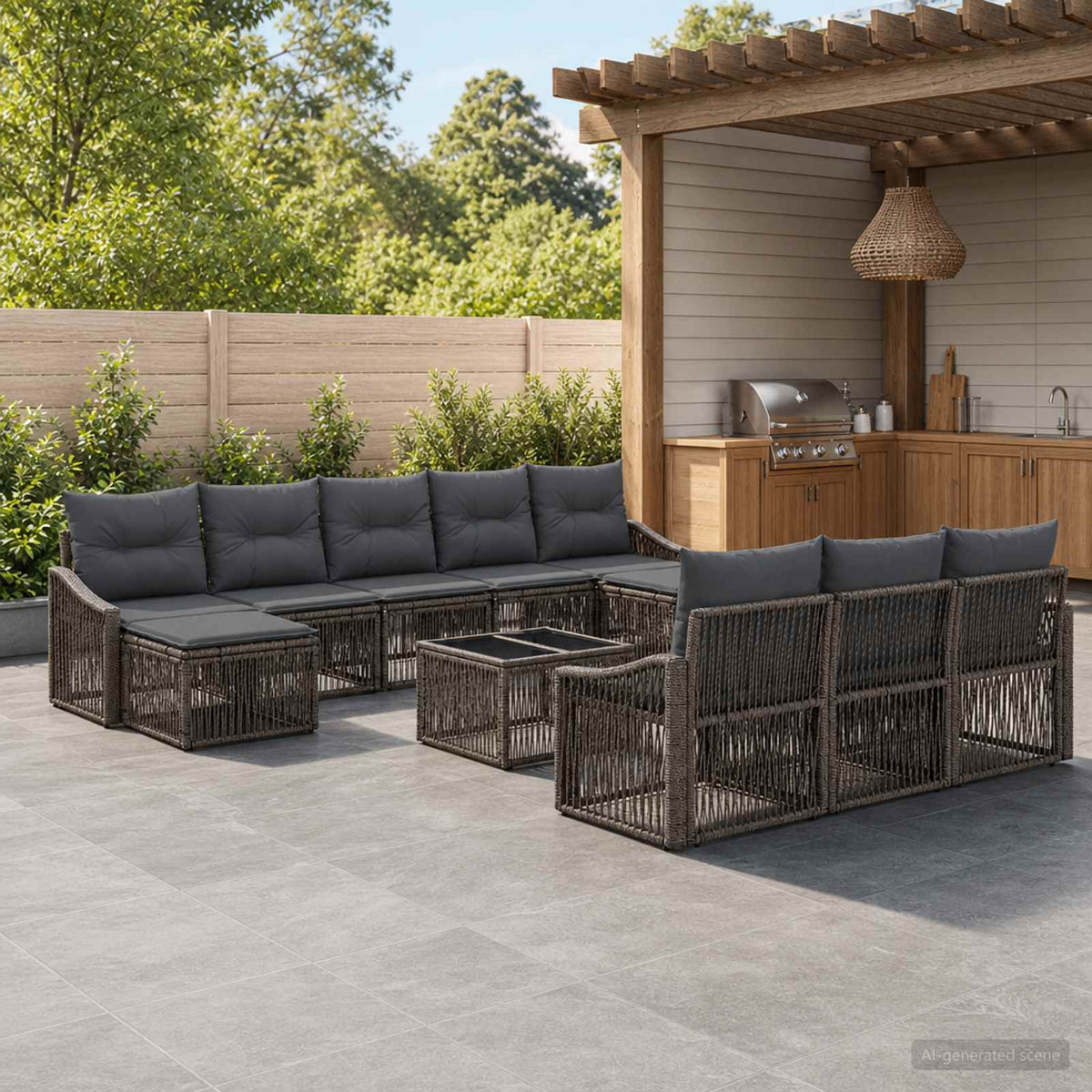 Tuinbankenset 11 pcs Grijs poly rattan is nu te koop bij PeponiXL, paradijselijk wonen!