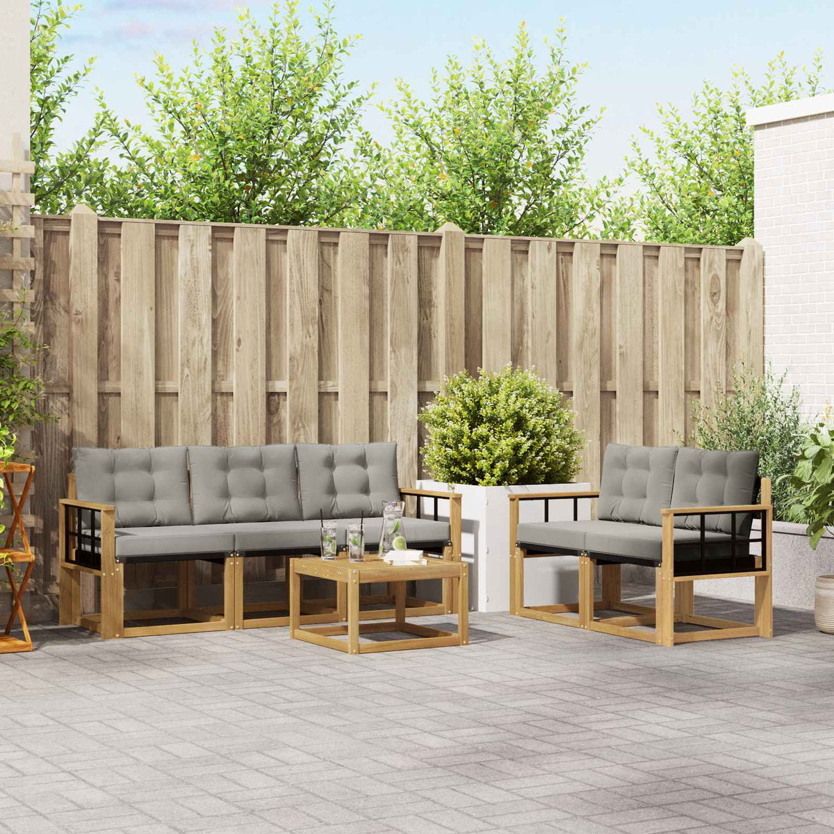 Buiten bankenset met kussen 6 pcs Wit en Lichtgrijs is nu te koop bij PeponiXL, paradijselijk wonen!