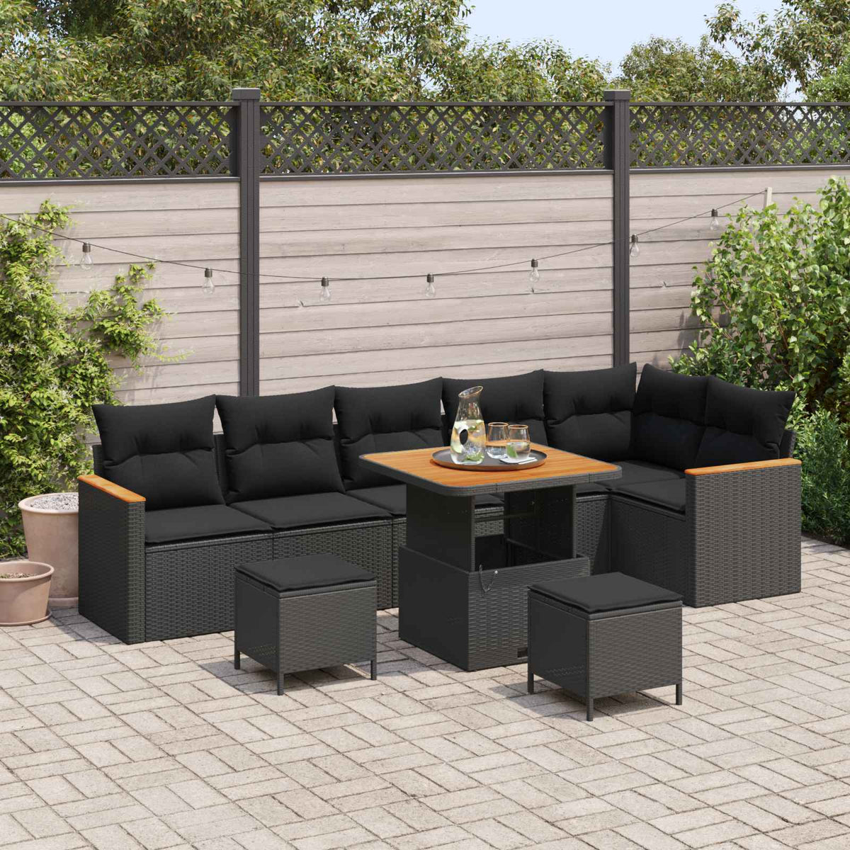 Tuin Sofa Set met kussen 9 pcs Zwart Poly riet is nu te koop bij PeponiXL, paradijselijk wonen!