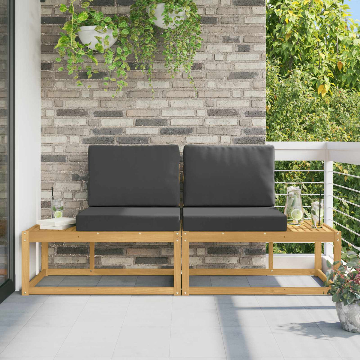 Buiten Eind Sofa met kussen 2 Stuk Wit Massief Acaciahout is nu te koop bij PeponiXL, paradijselijk wonen!