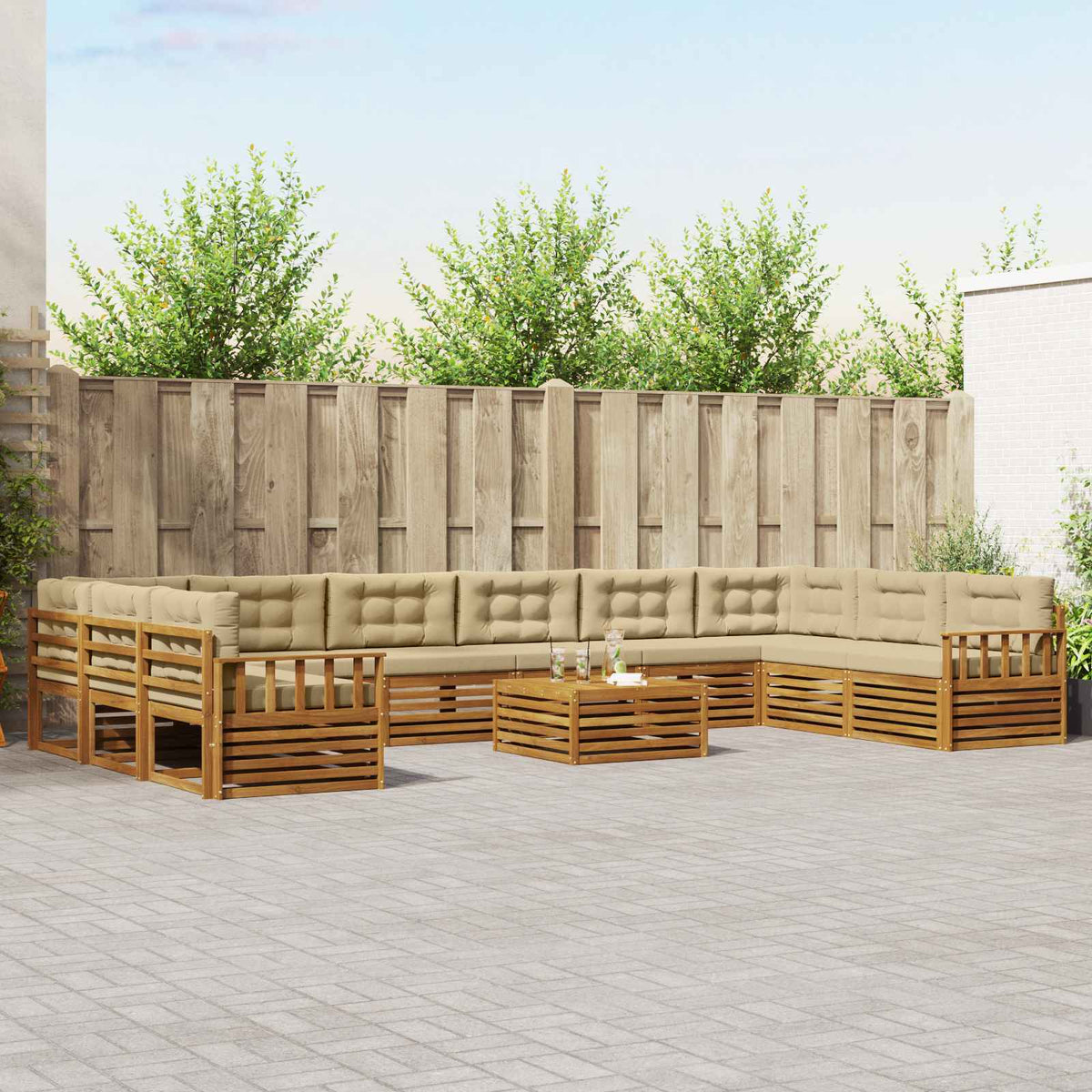 Sofa-Sets 11 pcs Natuurlijk en Beige Massief Acaciahout is nu te koop bij PeponiXL, paradijselijk wonen!