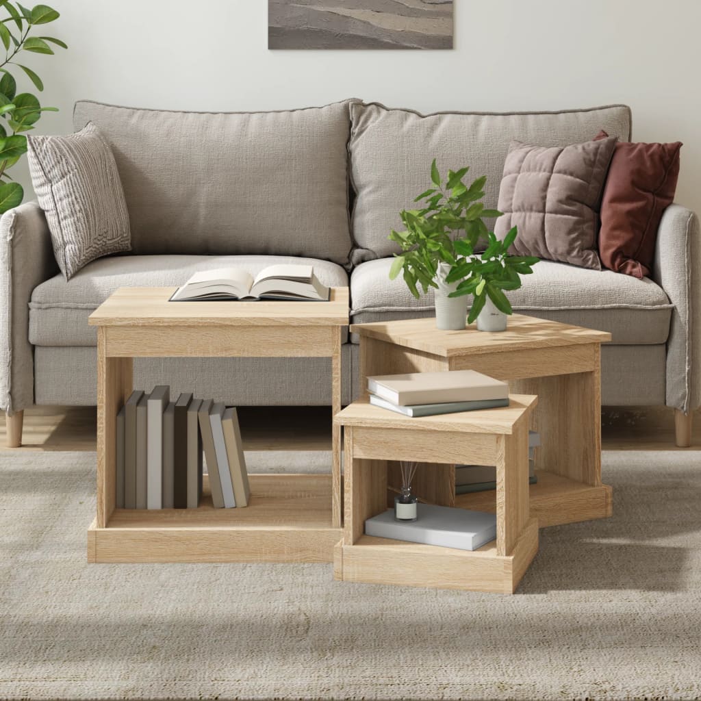 3-delige Salontafelset bewerkt hout sonoma eikenkleurig is nu te koop bij PeponiXL, paradijselijk wonen!
