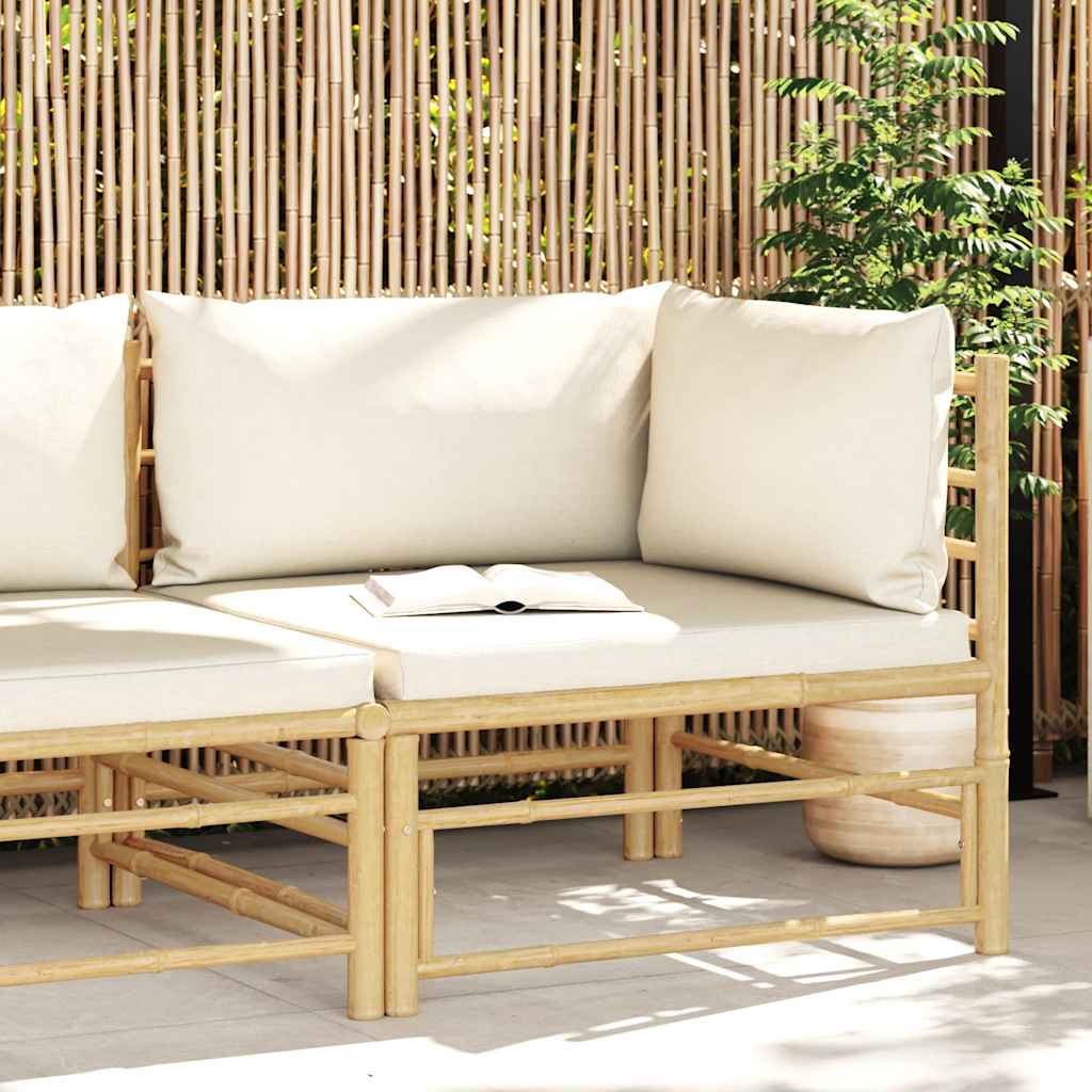 Tuinhoekbank met crèmewitte kussens bamboe is nu te koop bij PeponiXL, paradijselijk wonen!