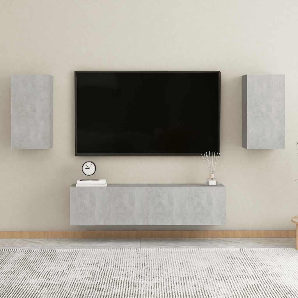 4-delige Tv-meubelset spaanplaat betongrijs is nu te koop bij PeponiXL, paradijselijk wonen!