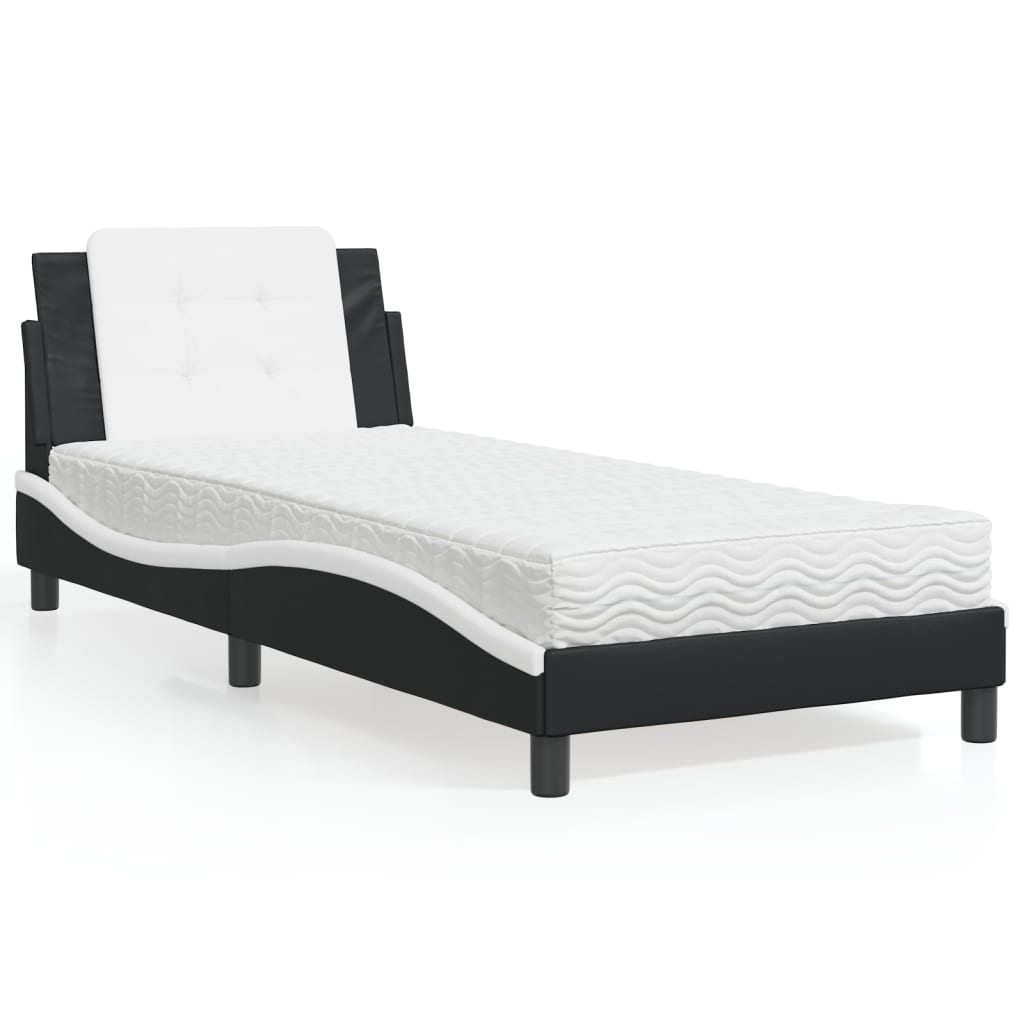 Bedframe zonder matras "Zadar" kunstleer zwart en wit 90x200 cm is nu te koop bij PeponiXL, paradijselijk wonen!