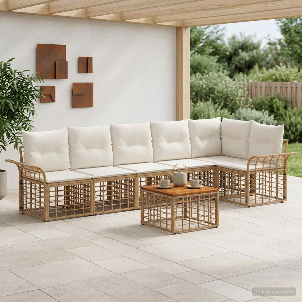 Buiten bankenset 7 pcs Natuurlijk en Crème Wit Polyester is nu te koop bij PeponiXL, paradijselijk wonen!