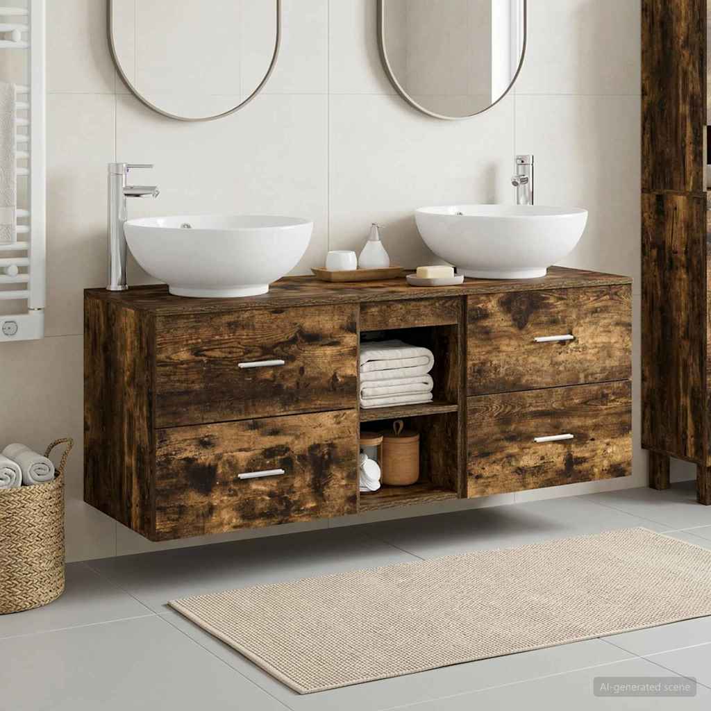 Badkamermeubelset 3 st Gerookt eiken 49,5 x 44,5 x 65 cm is nu te koop bij PeponiXL, paradijselijk wonen!
