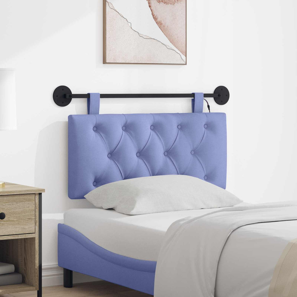 Hangend hoofdbord Met LED-verlichting Jeans Blauw Stof is nu te koop bij PeponiXL, paradijselijk wonen!