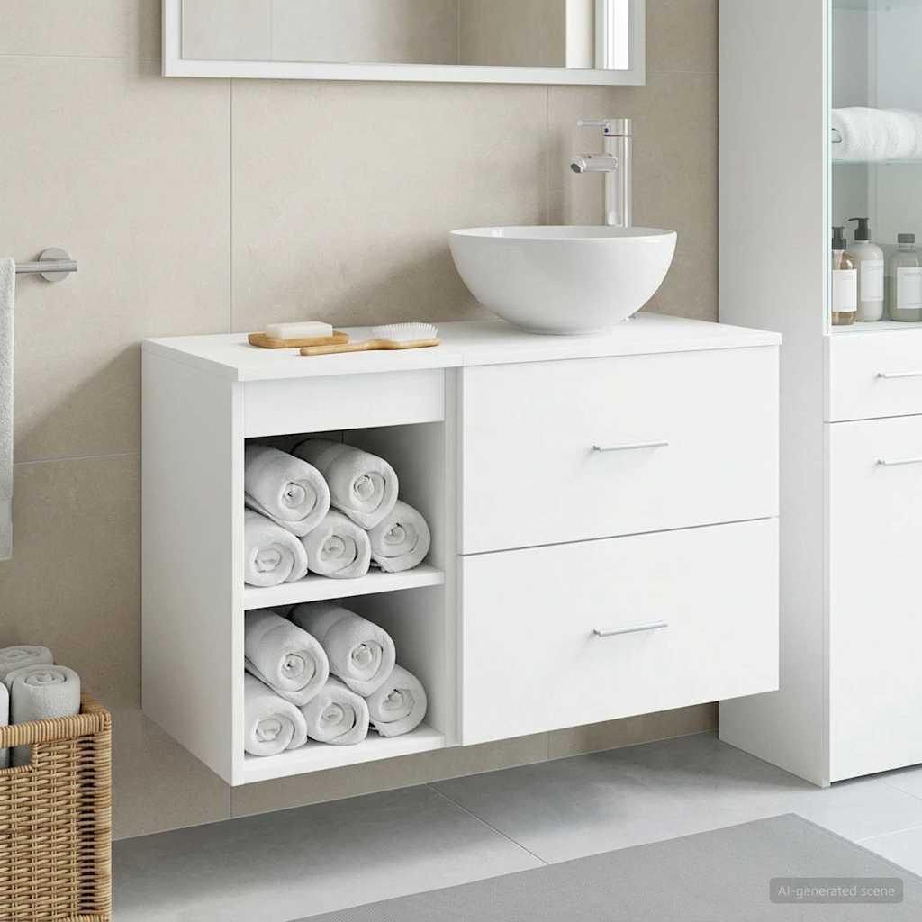 Badkamermeubelset 2 pcs Wit Bewerkt hout is nu te koop bij PeponiXL, paradijselijk wonen!