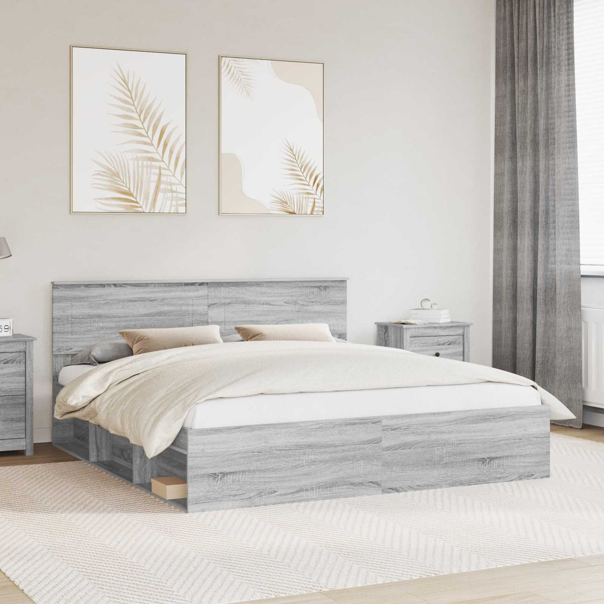 Bedframe met hoofdeinde Grijs Sonoma 180 x 200 cm Bewerkt hout is nu te koop bij PeponiXL, paradijselijk wonen!