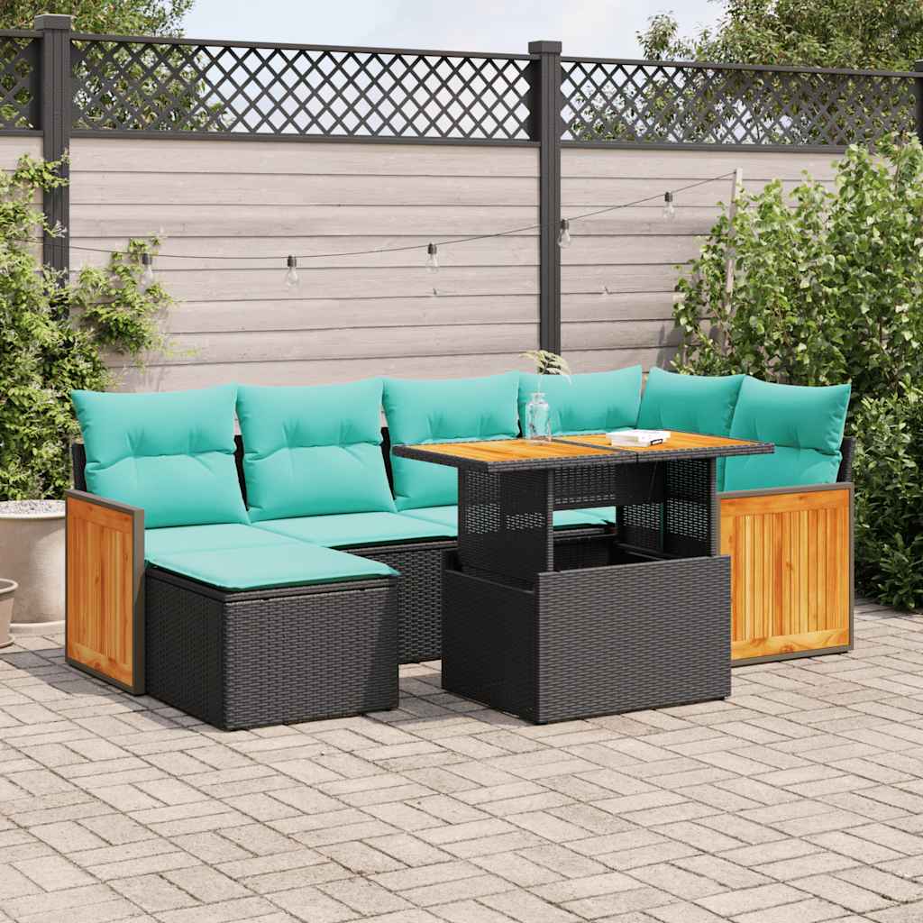 7-delige Loungeset met kussens poly rattan acacia bruin is nu te koop bij PeponiXL, paradijselijk wonen!