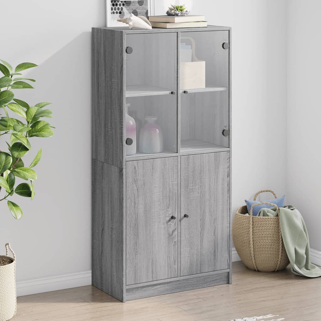 Hoge kast met deuren 68x37x142 cm bewerkt hout grijs sonoma is nu te koop bij PeponiXL, paradijselijk wonen!