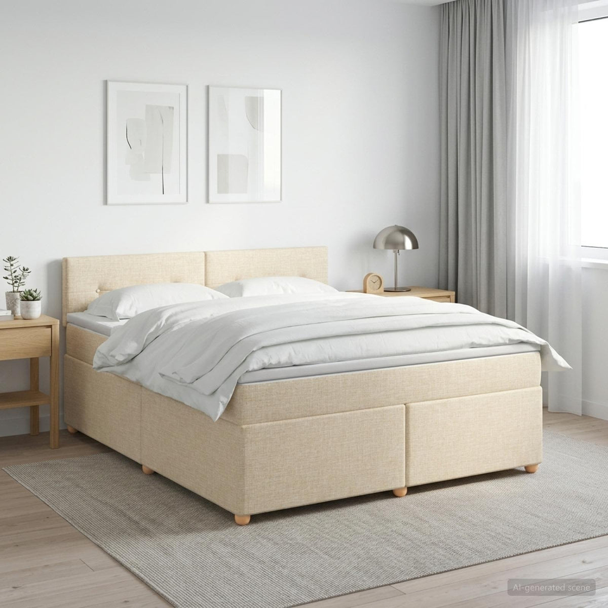 Boxspringbed met matras Crèmekleurig 180 x 200 cm Stof is nu te koop bij PeponiXL, paradijselijk wonen!