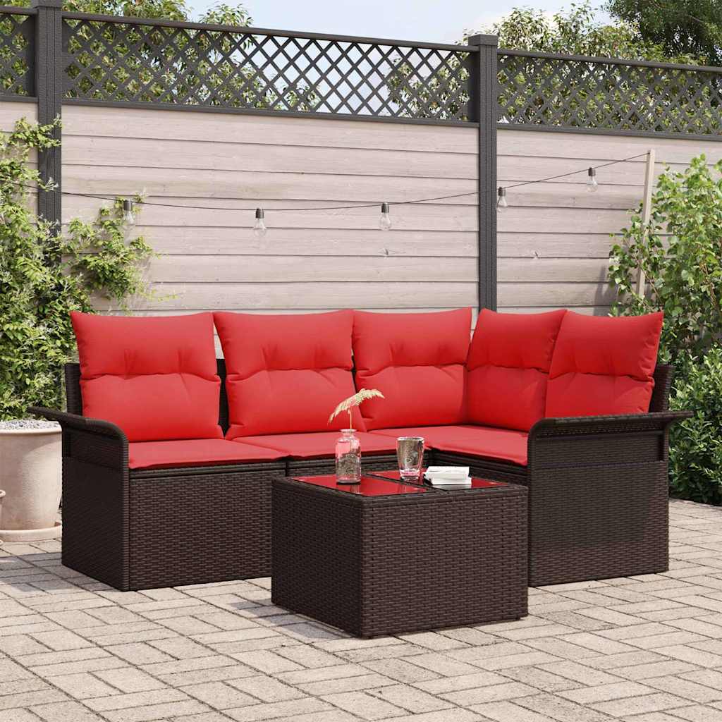 Tuin Sofa Set met kussen 5 pcs Bruin poly rattan is nu te koop bij PeponiXL, paradijselijk wonen!