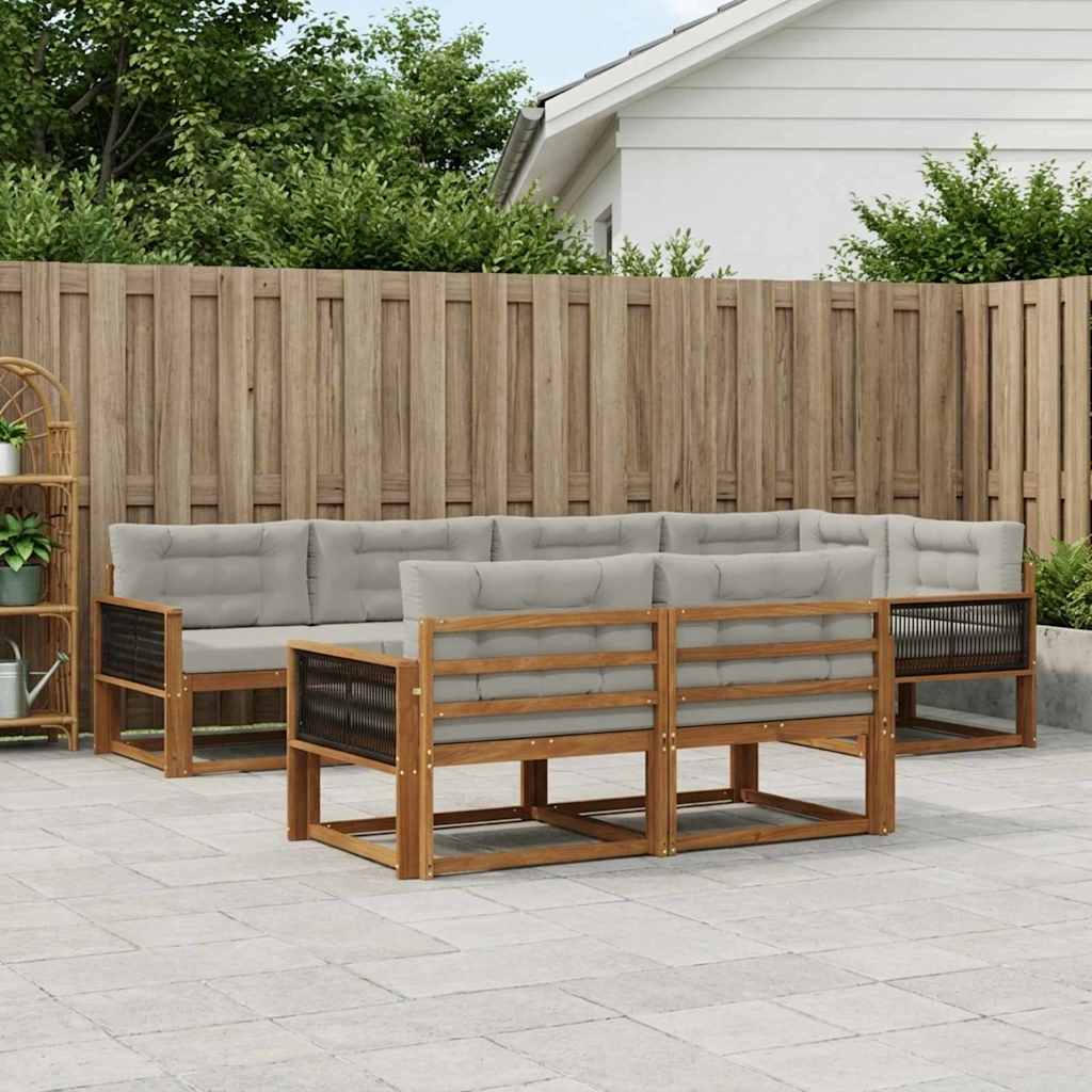 Buiten bankenset met kussen 7 pcs Natuurlijk en Lichtgrijs is nu te koop bij PeponiXL, paradijselijk wonen!