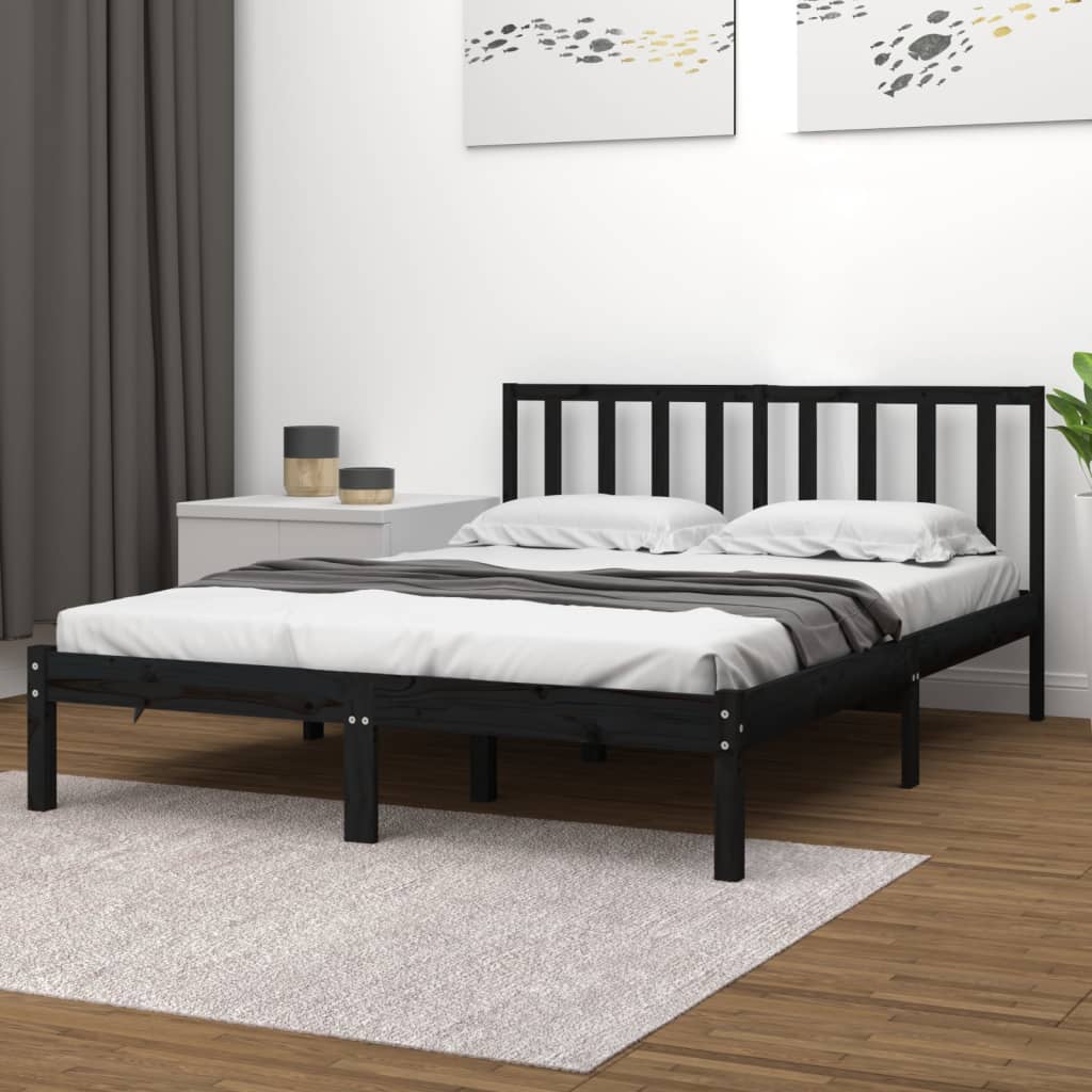 Bedframe massief grenenhout zwart 200x200 cm is nu te koop bij PeponiXL, paradijselijk wonen!