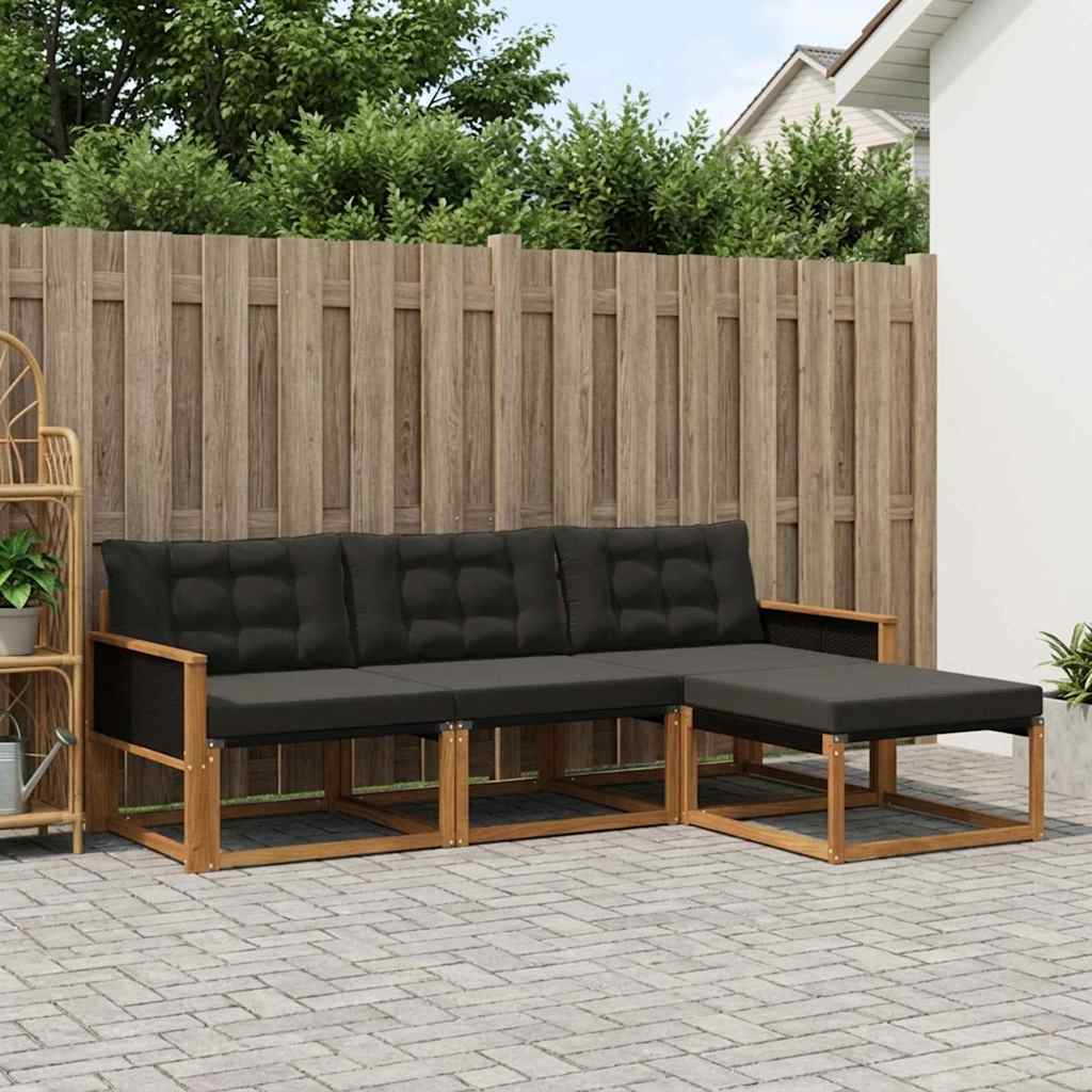 Buiten bankenset met kussen 4 pcs Naturel en Zwart is nu te koop bij PeponiXL, paradijselijk wonen!