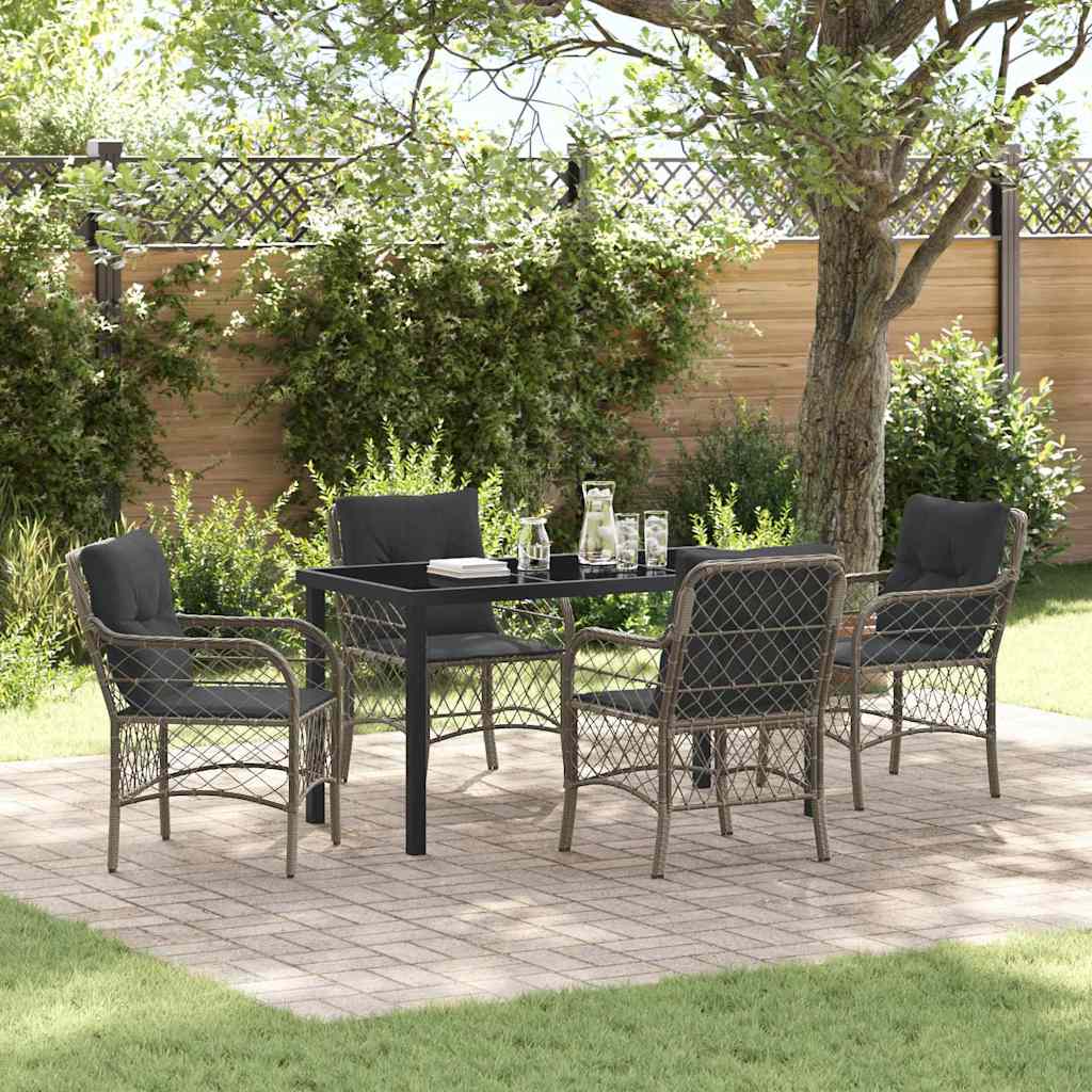Tuin eettafelset met kussen 5 pcs Grijs poly rattan is nu te koop bij PeponiXL, paradijselijk wonen!