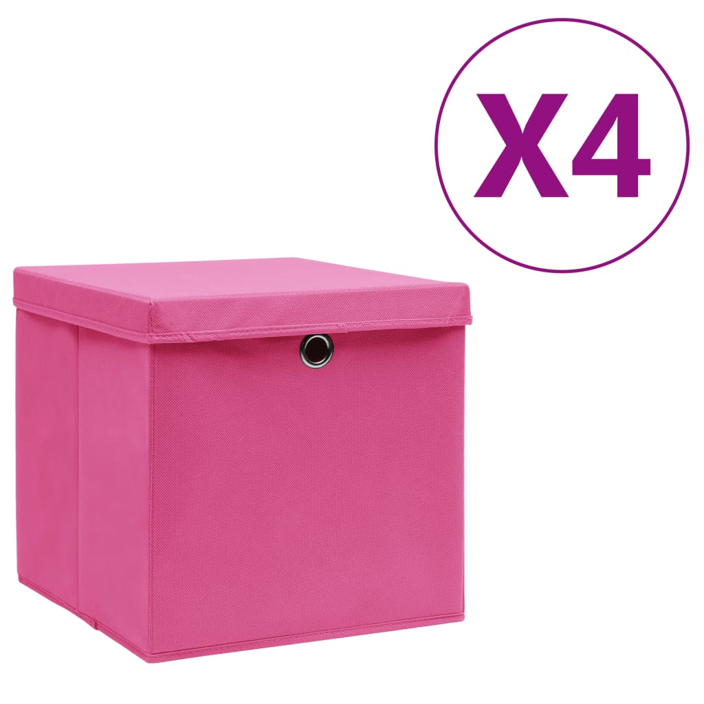 Opbergboxen met deksel 4 st 28x28x28 cm roze is nu te koop bij PeponiXL, paradijselijk wonen!