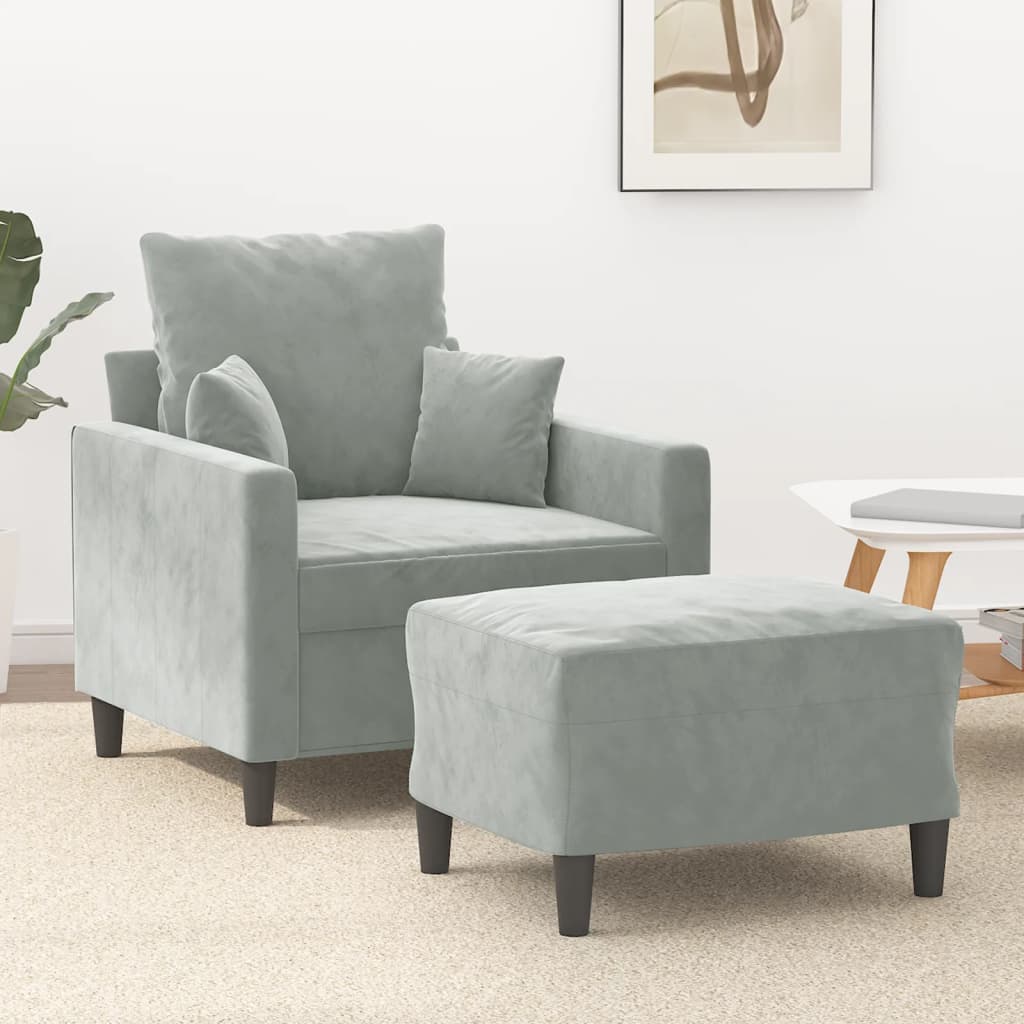 Fauteuil met voetenbank 60 cm fluweel lichtgrijs is nu te koop bij PeponiXL, paradijselijk wonen!