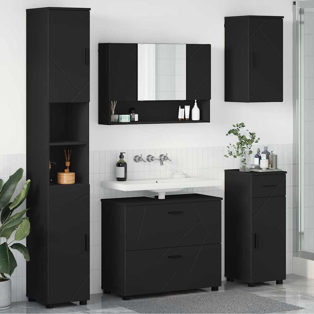 Badkamermeubelset met lade 5 pcs Zwart Geperst Hout en Metaal is nu te koop bij PeponiXL, paradijselijk wonen!
