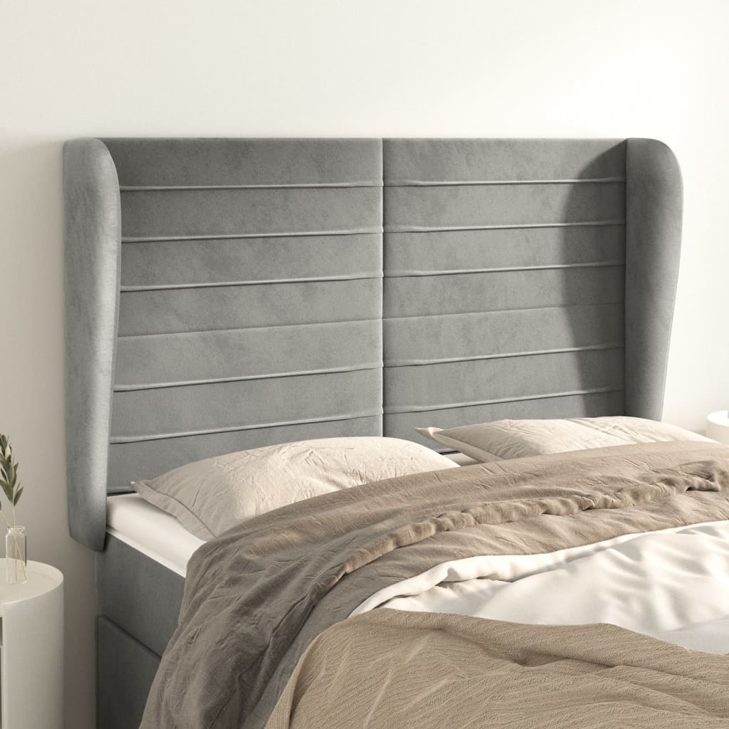 Hoofdbord met randen 147x23x118/128 cm fluweel lichtgrijs is nu te koop bij PeponiXL, paradijselijk wonen!