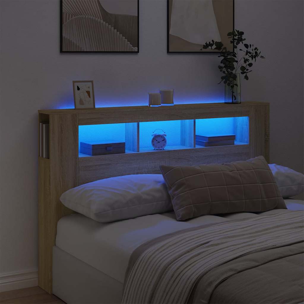 Hoofdbord met LED 160x18,5x103,5 cm bewerkt hout sonoma eiken is nu te koop bij PeponiXL, paradijselijk wonen!