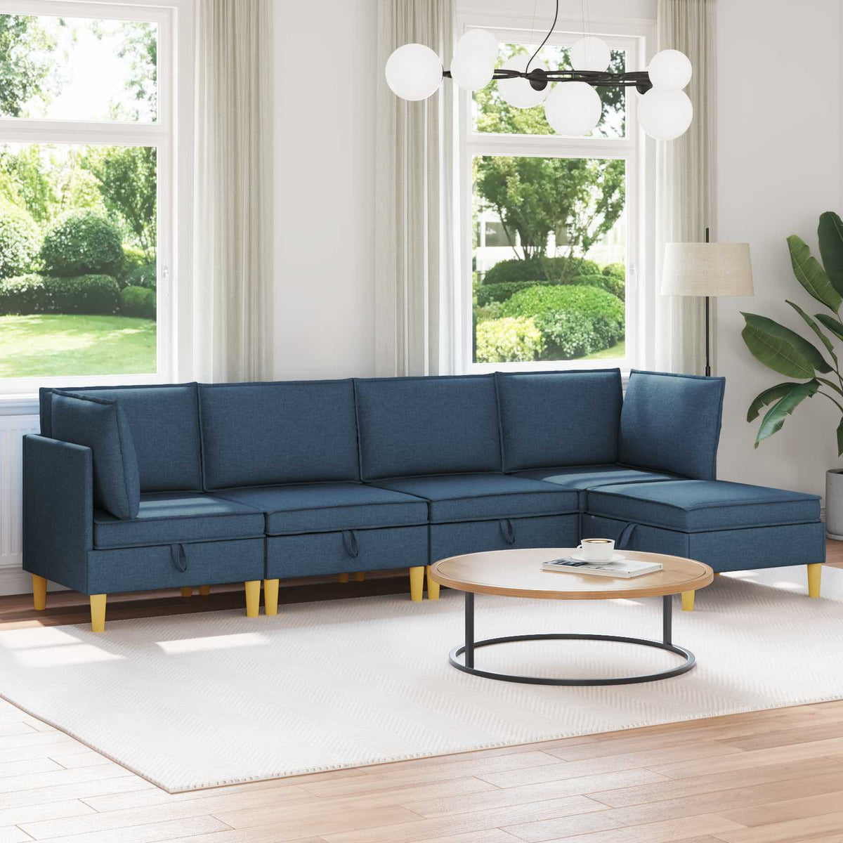 Woonkamer Meubelset met kussen met opslag 5 pcs Blauw Stof is nu te koop bij PeponiXL, paradijselijk wonen!