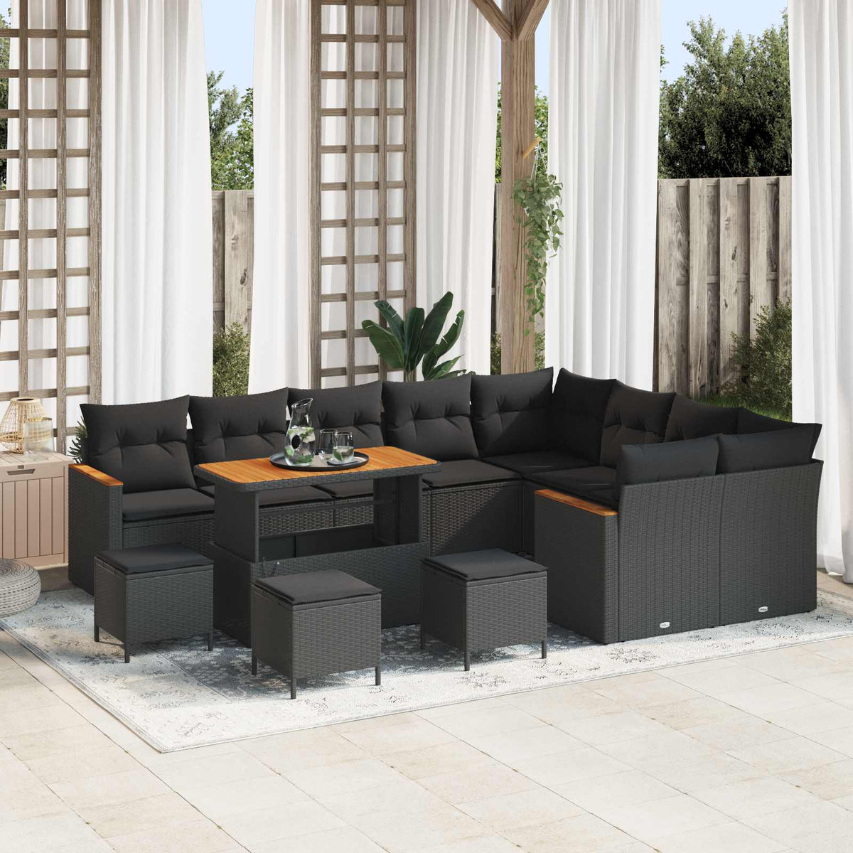 Tuinbankenset 13 pcs Zwart poly rattan is nu te koop bij PeponiXL, paradijselijk wonen!