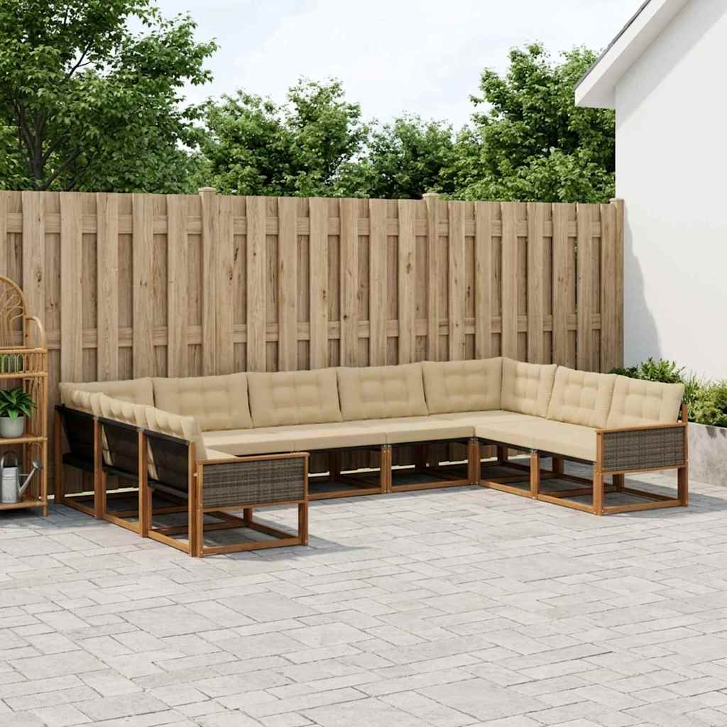 Buiten bankenset met kussen 9 pcs Natuurlijk en Beige is nu te koop bij PeponiXL, paradijselijk wonen!