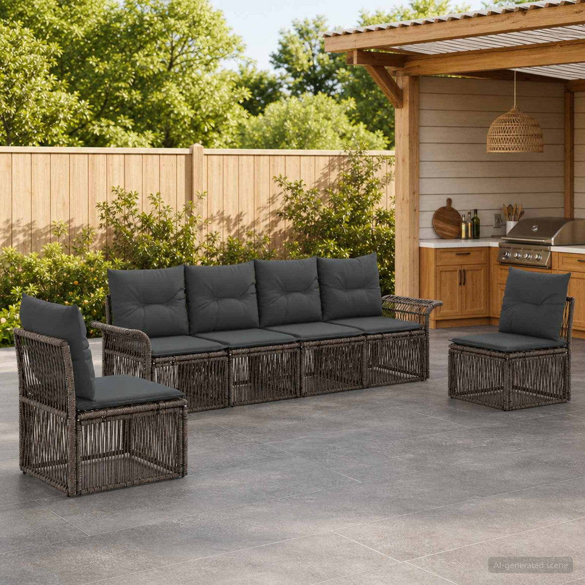 Tuinbankenset 6 pcs Grijs poly rattan is nu te koop bij PeponiXL, paradijselijk wonen!