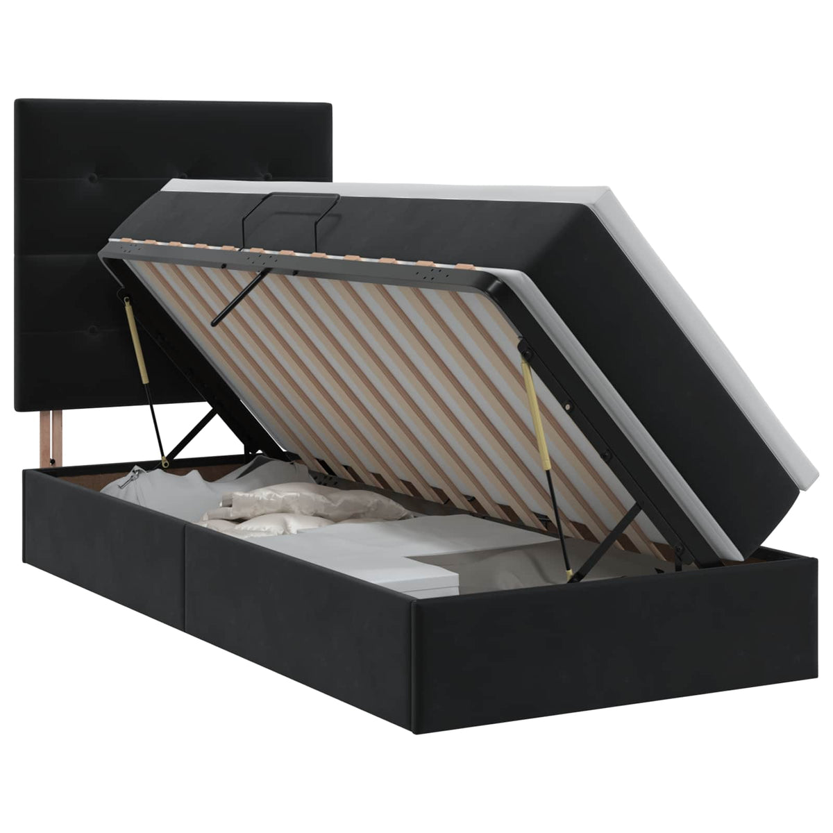 Opslag bed met matras met hoofdeinde Zwart 100 x 200 cm Fluweel is nu te koop bij PeponiXL, paradijselijk wonen!